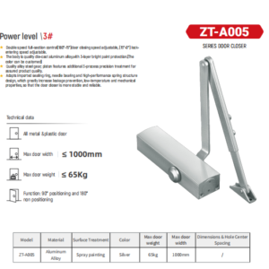 ZT-A005 Aluminum Hydraulic Door Closer | Reliable Surface Mounted Door Closer for Commercial & Residential Applications