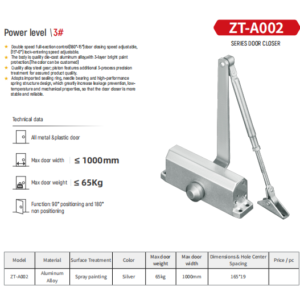 ZT-A002 Series Door Closer – Professional EN3 Hydraulic Door Closer for Commercial & Residential Applications